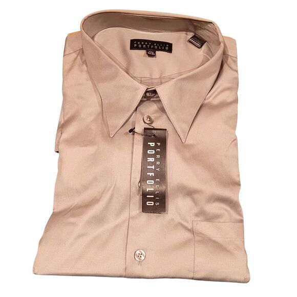 17-1/2 Neck 32/33 Perry Ellis Portfolio Silver Gray Collar Stays Dress Shirt - Picture 1 of 4